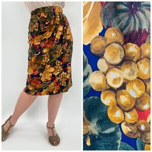 Vintage Novelty Grape Autumn Fall Draped Pencil Skirt | Size Medium